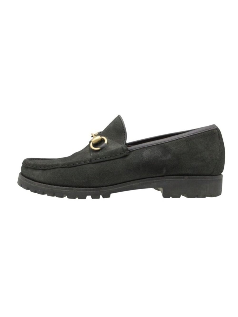 Gucci Loafers Horsebit Suede Leather Slip-on Shoes Dark Gray